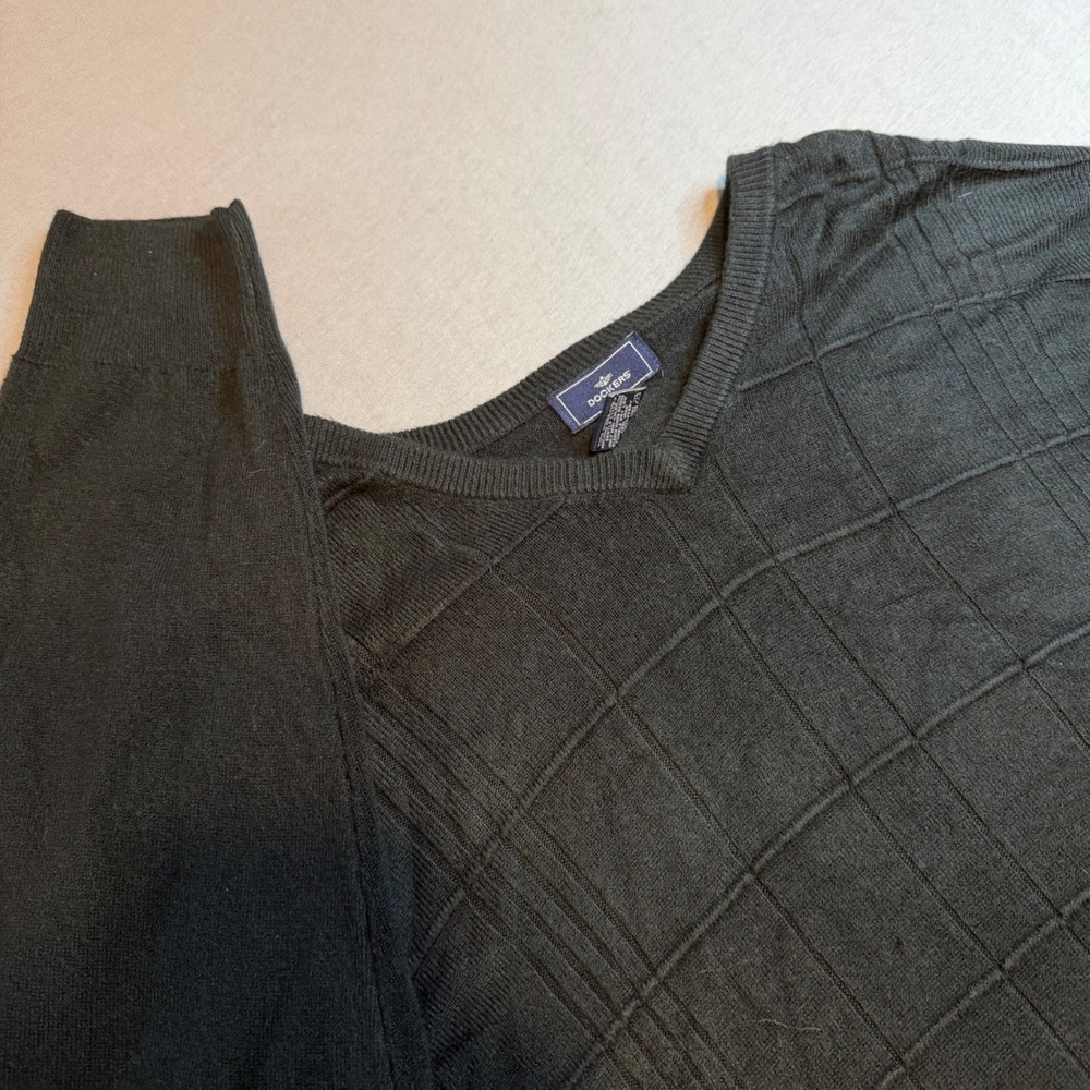 Dockers Mens‎ XXL V-Neck Sweater Dark Green Windowpane Grid Knit Pullover vtg
